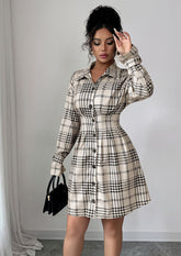Plaid Slim Fit Button Up Shirt Dress